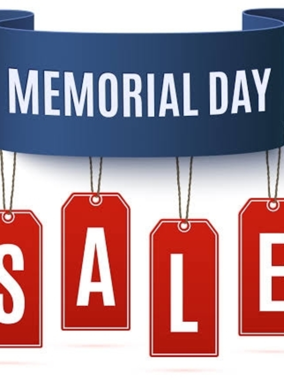 Memorial Day Sale Graphic - Blue Banner with Red Tags